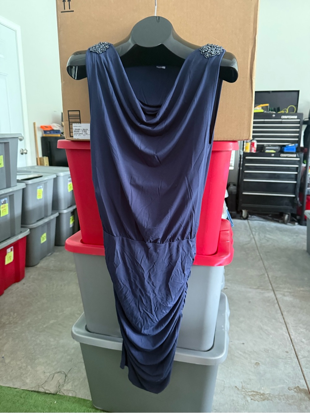 VENUS Navy Beaded-Shoulder Cowl Dress 94